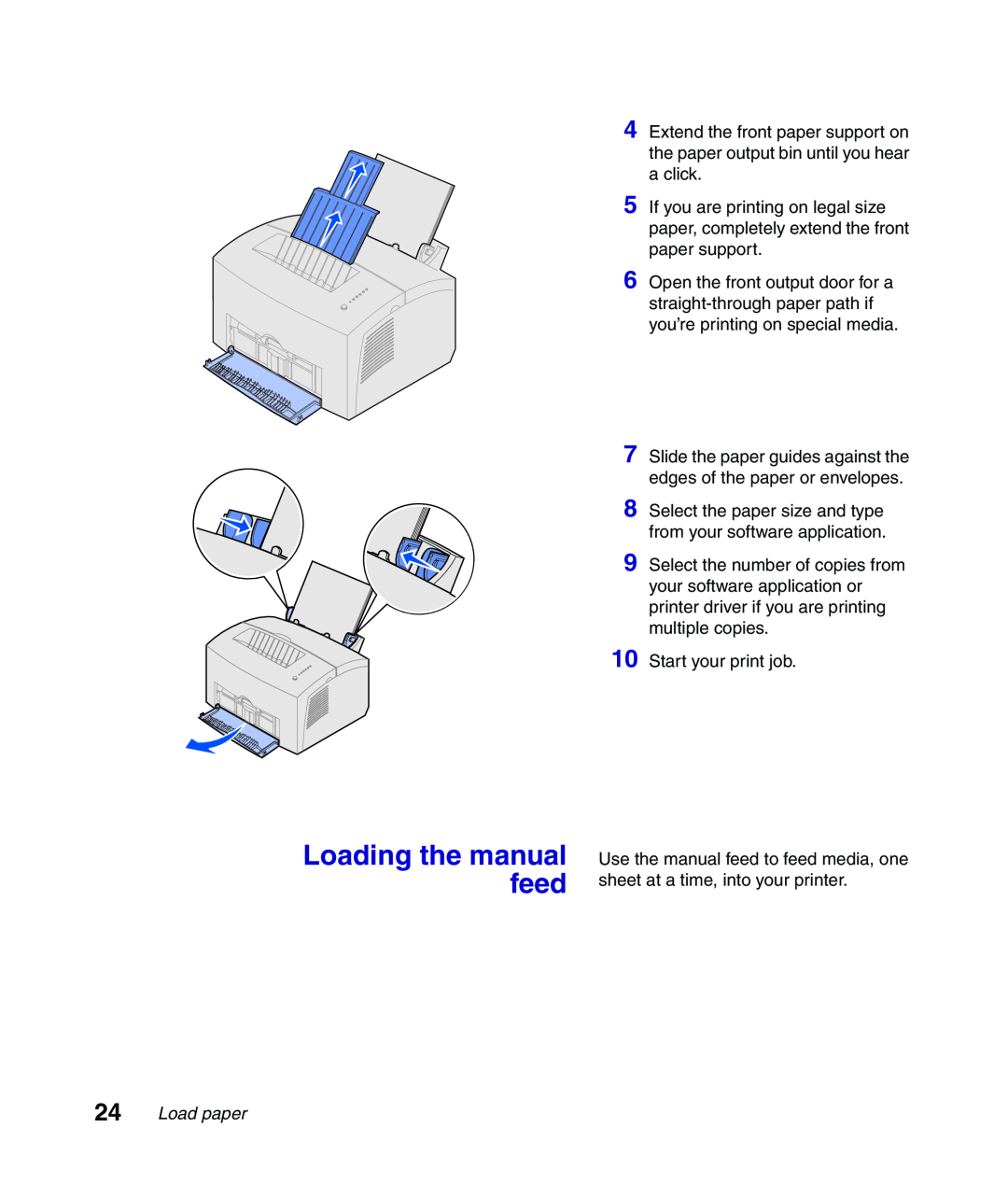 Lexmark Infoprint 1116 setup guide Loading the manual feed, Load paper 