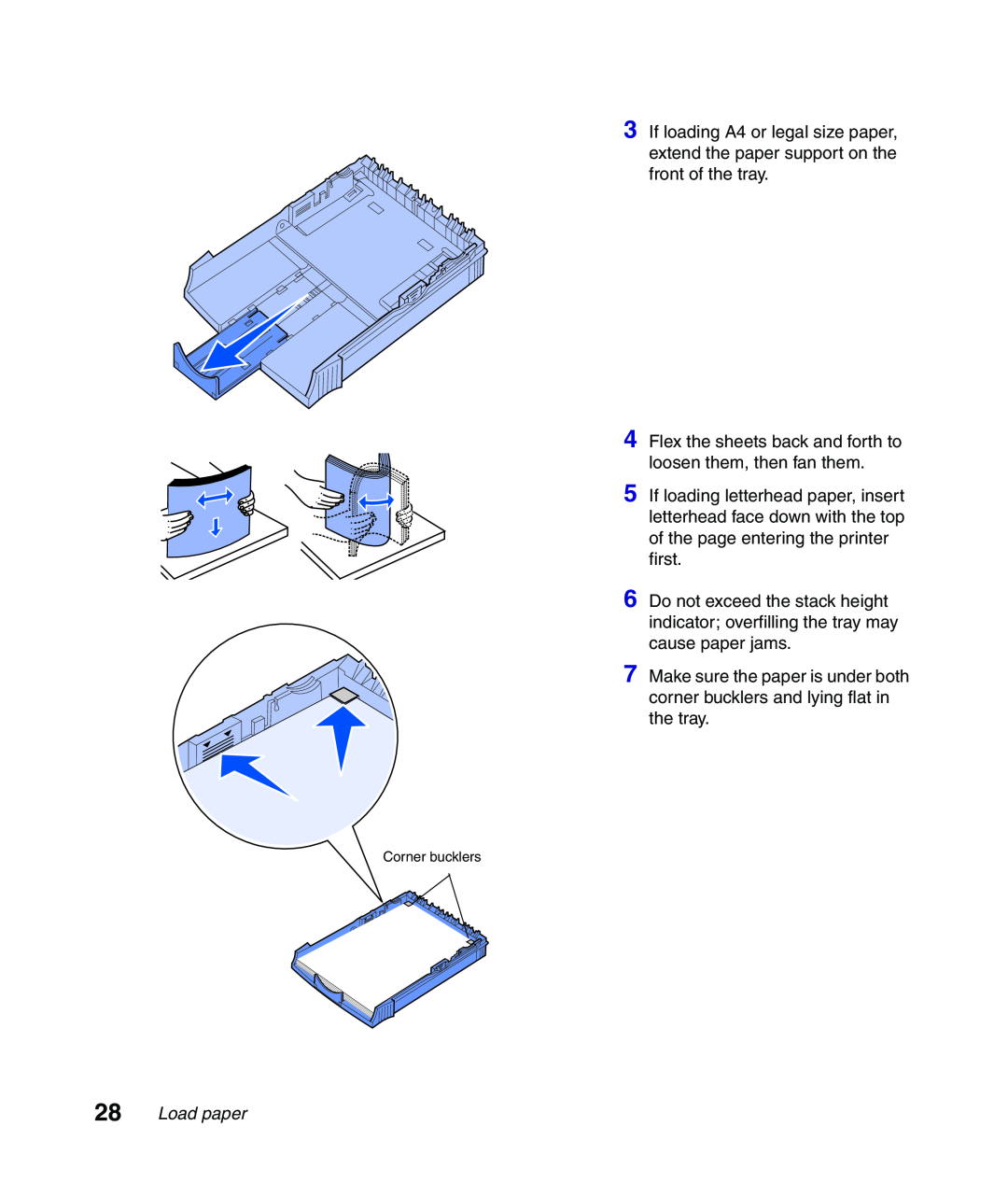 Lexmark Infoprint 1116 setup guide Load paper, Corner bucklers 