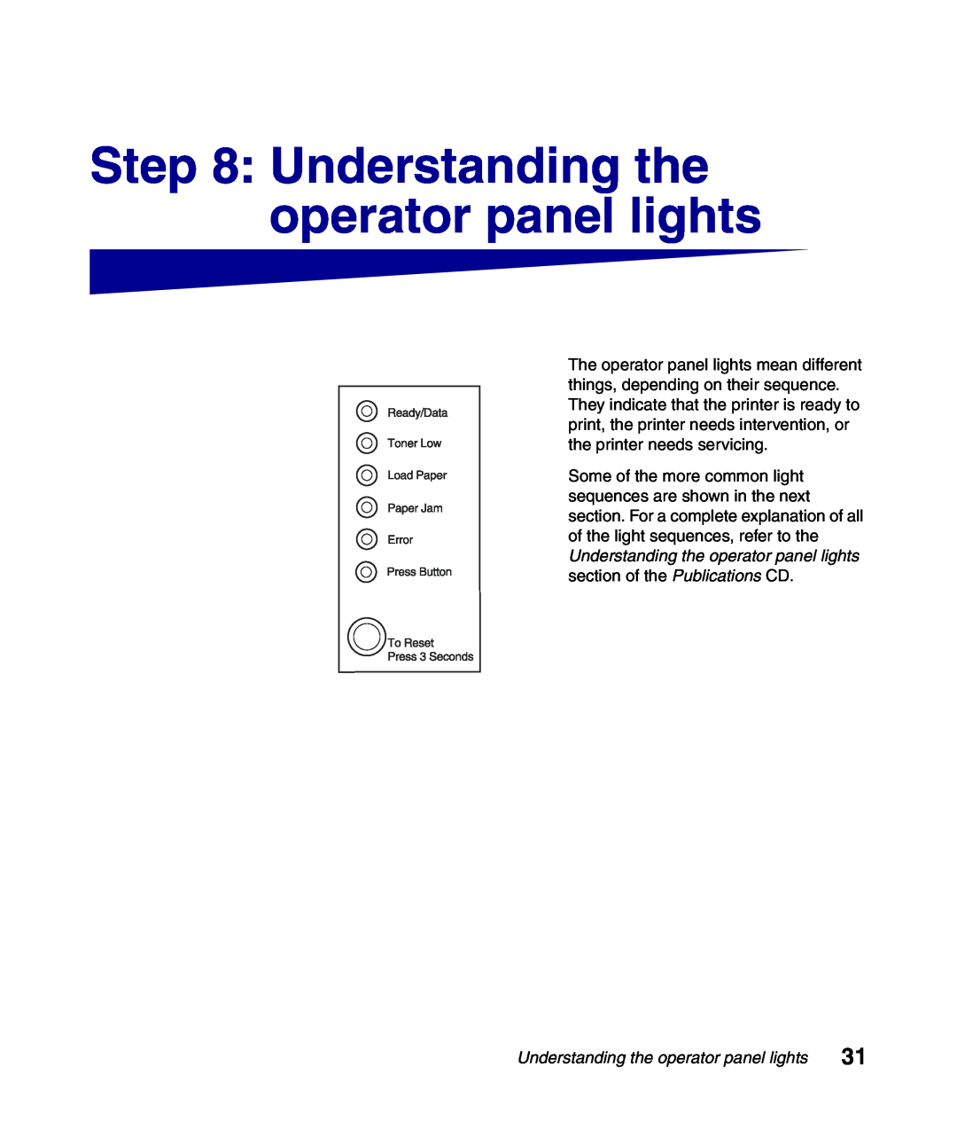 Lexmark Infoprint 1116 setup guide Understanding the operator panel lights 