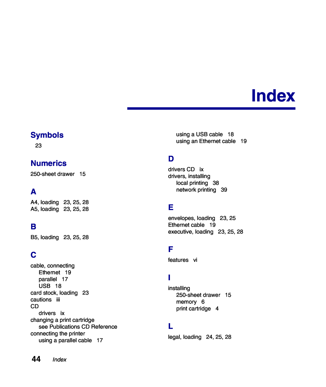 Lexmark Infoprint 1116 setup guide Index, Symbols, Numerics 