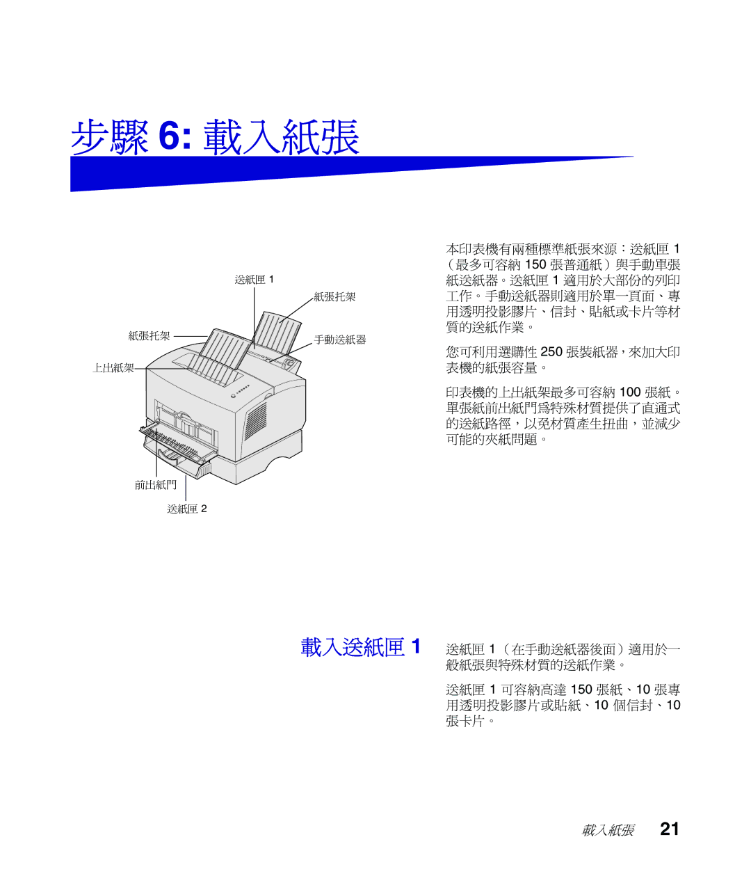 Lexmark Infoprint 1116 setup guide 步驟 6 載入紙張 