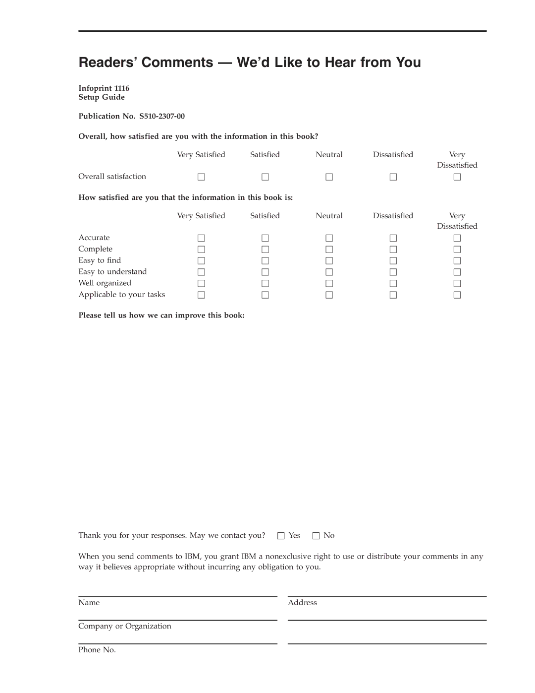 Lexmark Infoprint 1116 setup guide Readers’ Comments We’d Like to Hear from You 