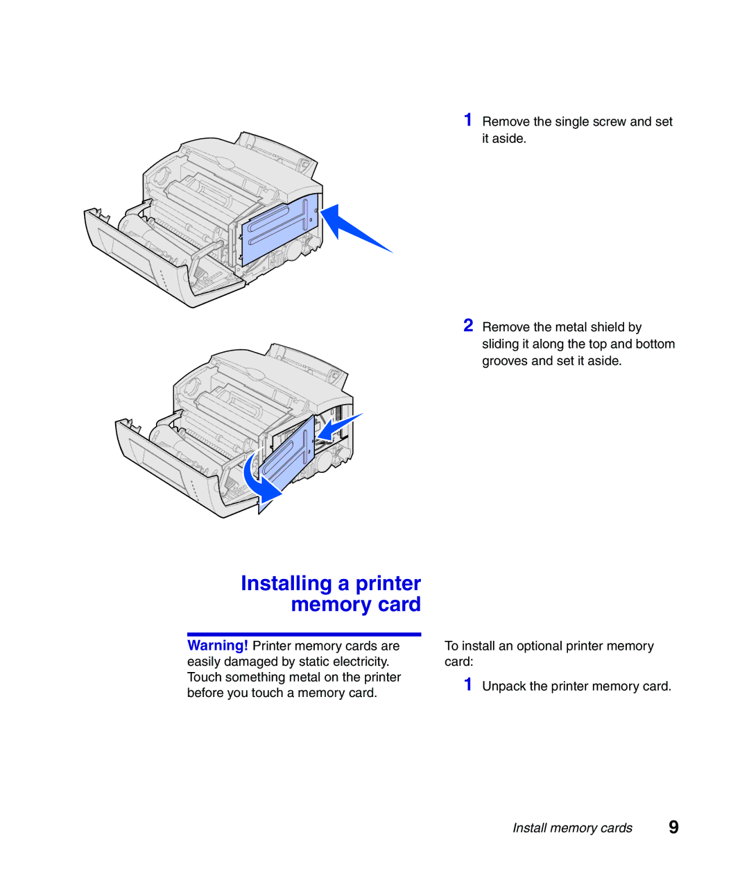 Lexmark Infoprint 1116 setup guide Installing a printer memory card 