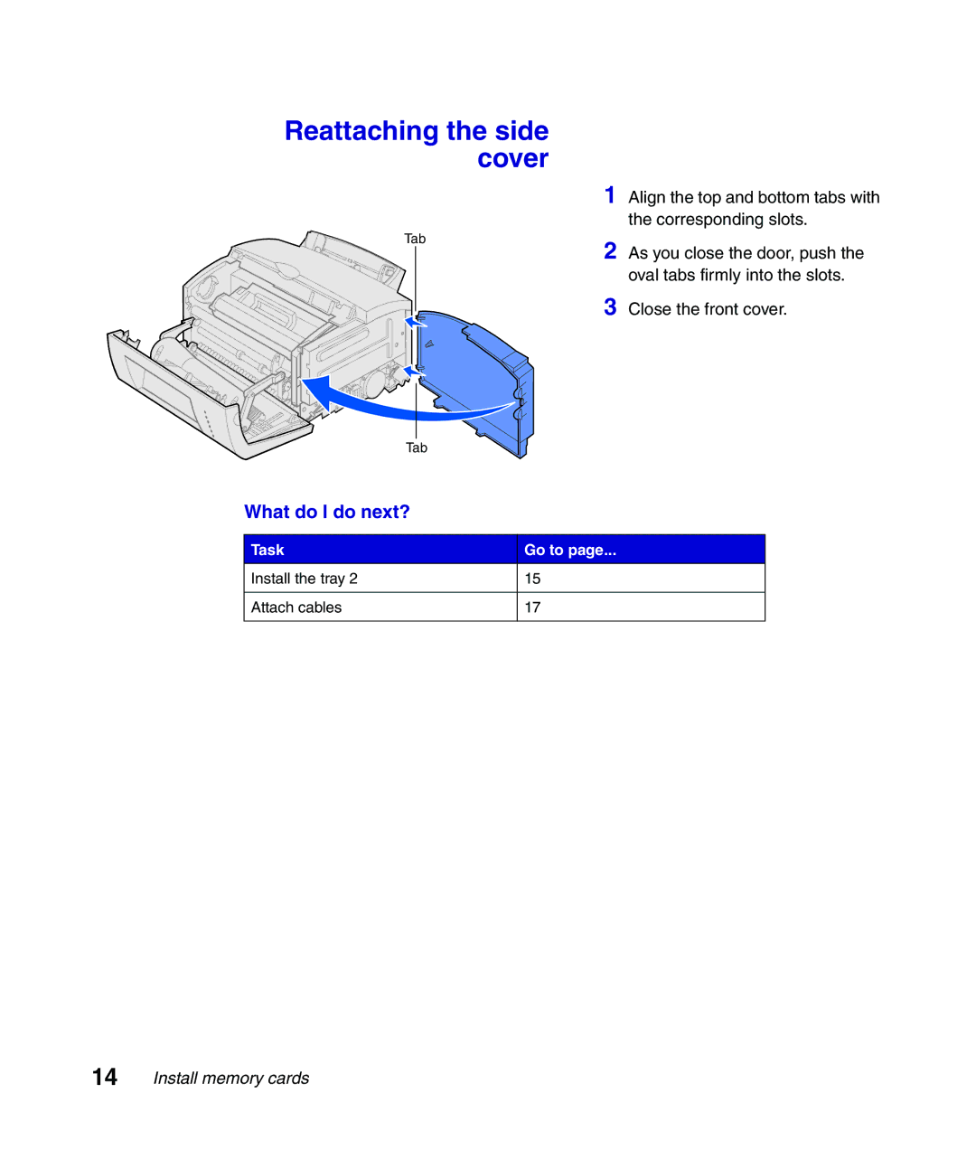 Lexmark Infoprint 1116 setup guide Reattaching the side cover 