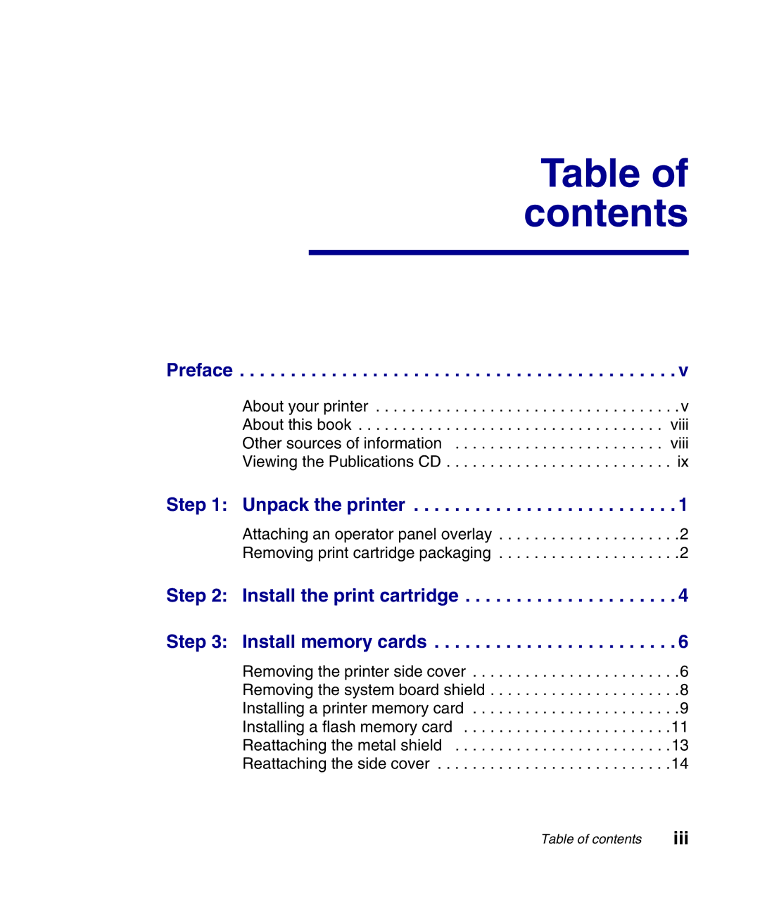 Lexmark Infoprint 1116 setup guide Table of contents 