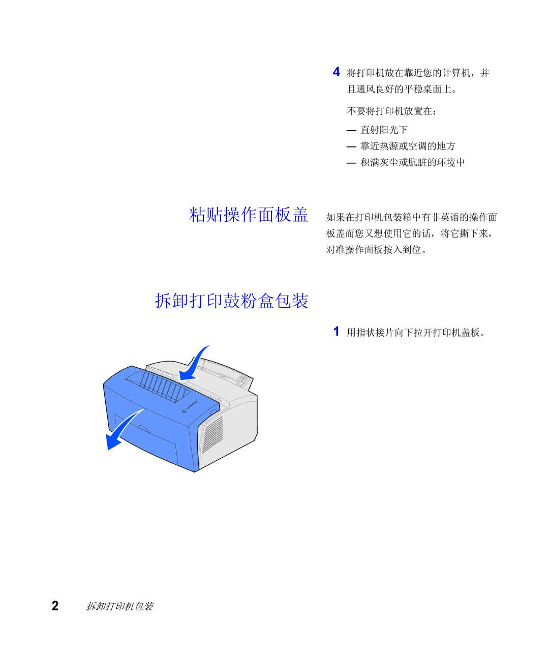 Lexmark Infoprint 1116 setup guide 粘贴操作面板盖 拆卸打印鼓粉盒包装 