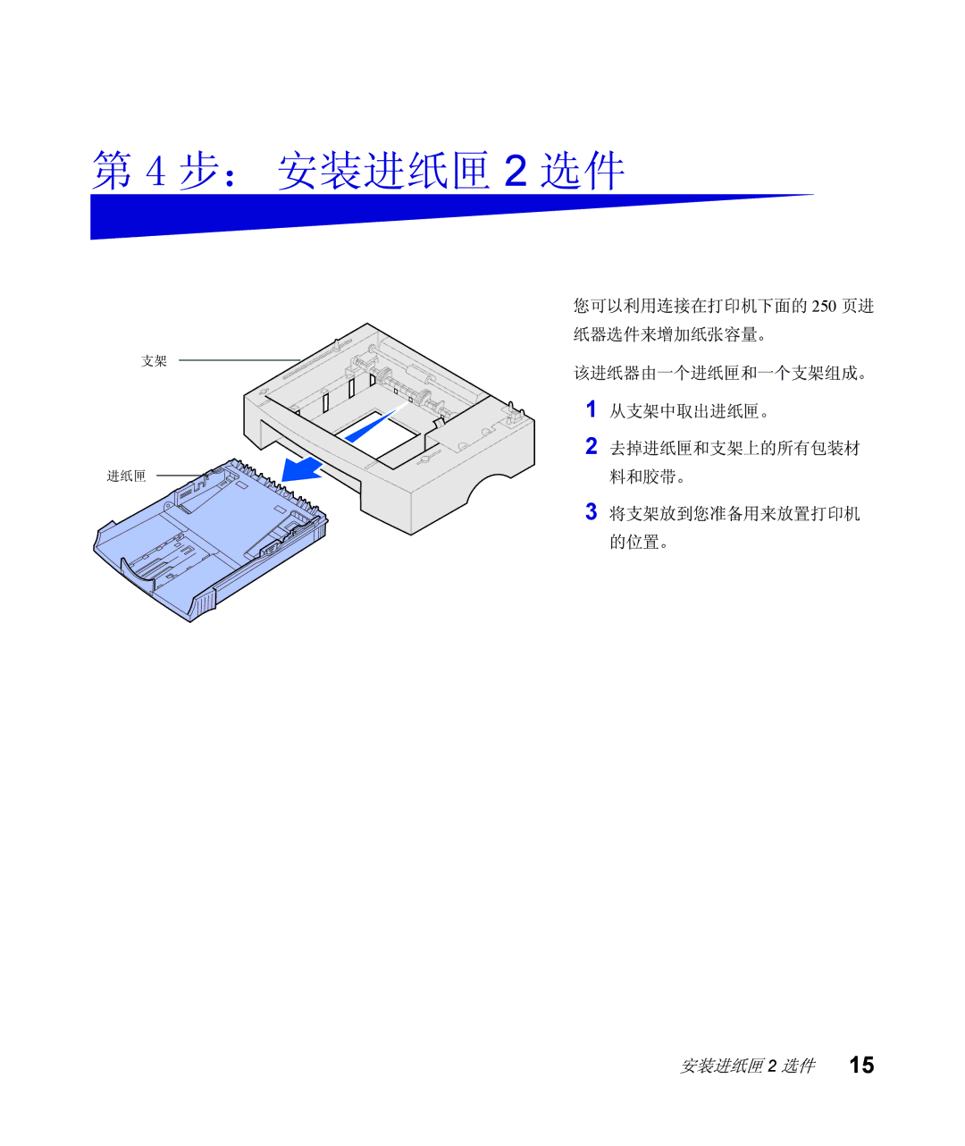 Lexmark Infoprint 1116 setup guide 步： 安装进纸匣 2 选件 