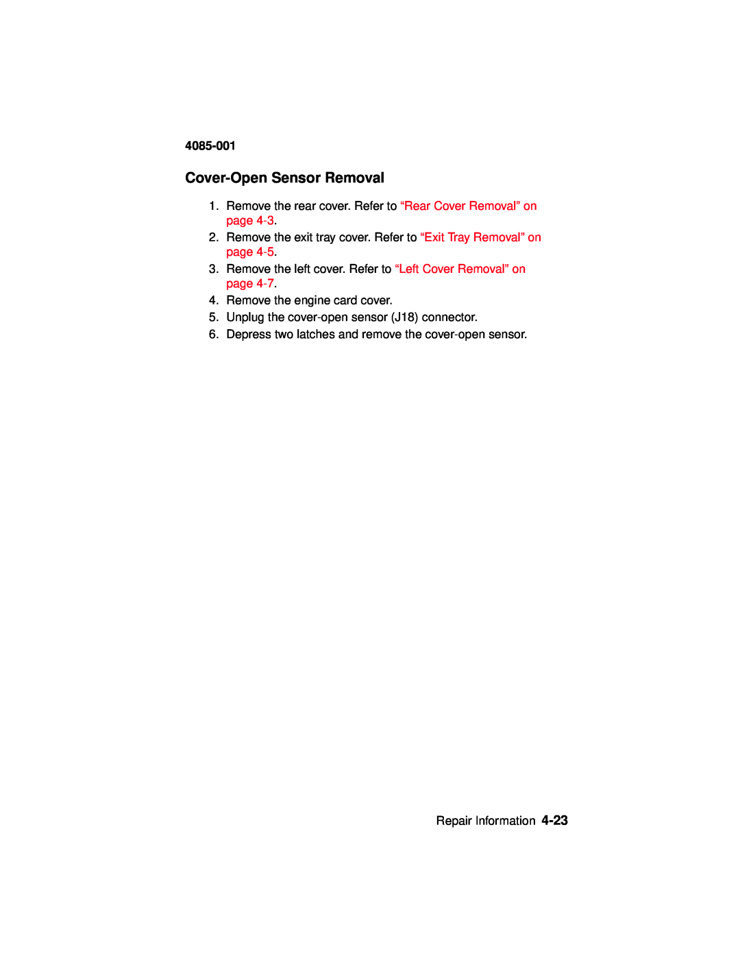 Lexmark Printer, J110 manual Cover-OpenSensor Removal, 4085-001 