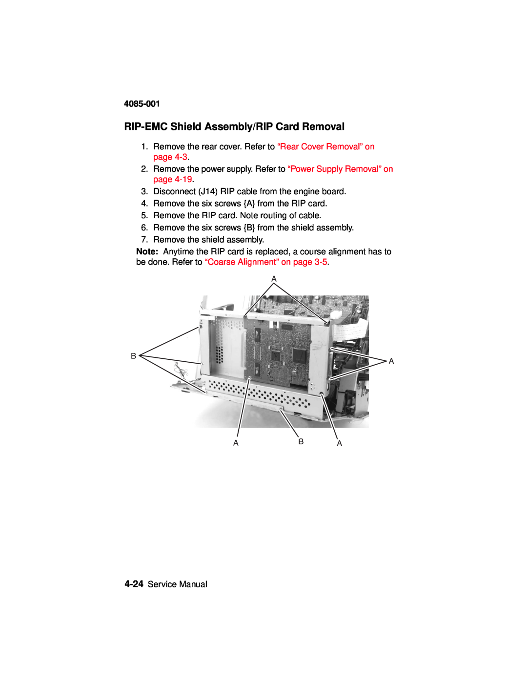 Lexmark J110, Printer manual RIP-EMCShield Assembly/RIP Card Removal, 4085-001 