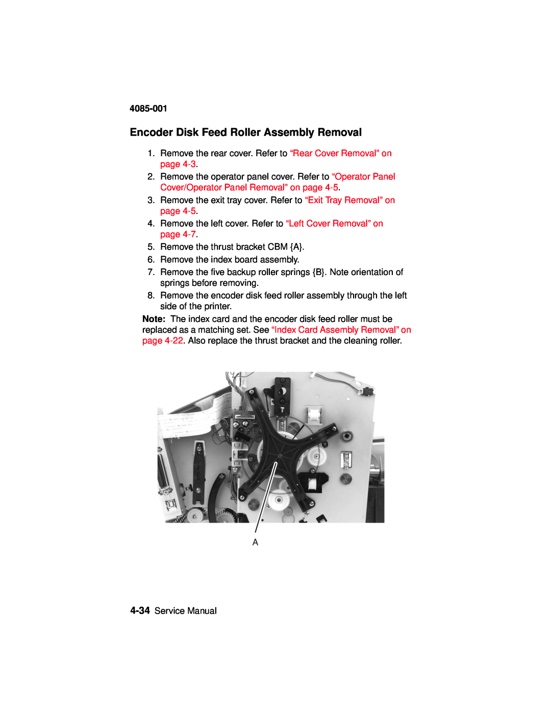 Lexmark J110, Printer manual Encoder Disk Feed Roller Assembly Removal, 4085-001 