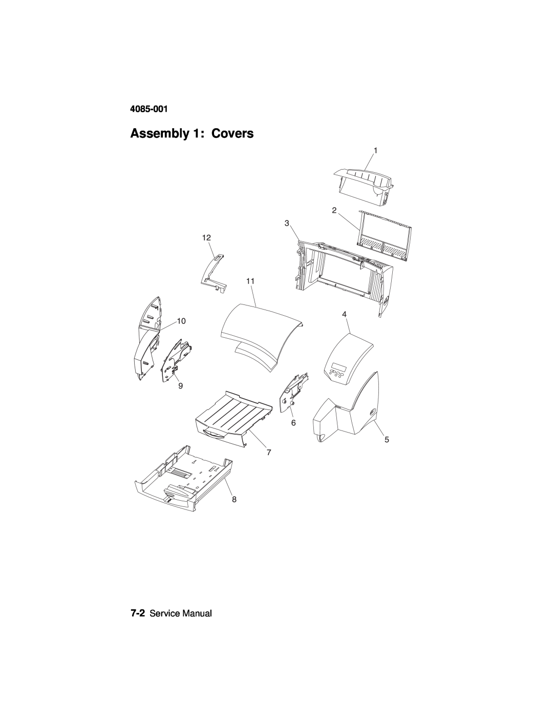 Lexmark J110, Printer manual Assembly 1: Covers, 4085-001, Service Manual 
