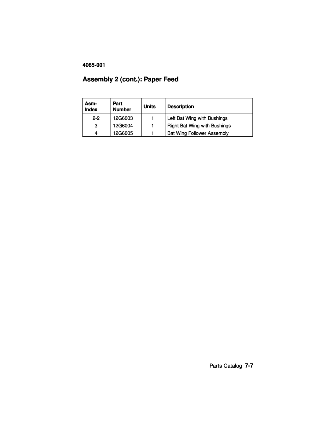 Lexmark Printer, J110 manual Assembly 2 cont.: Paper Feed, 4085-001 