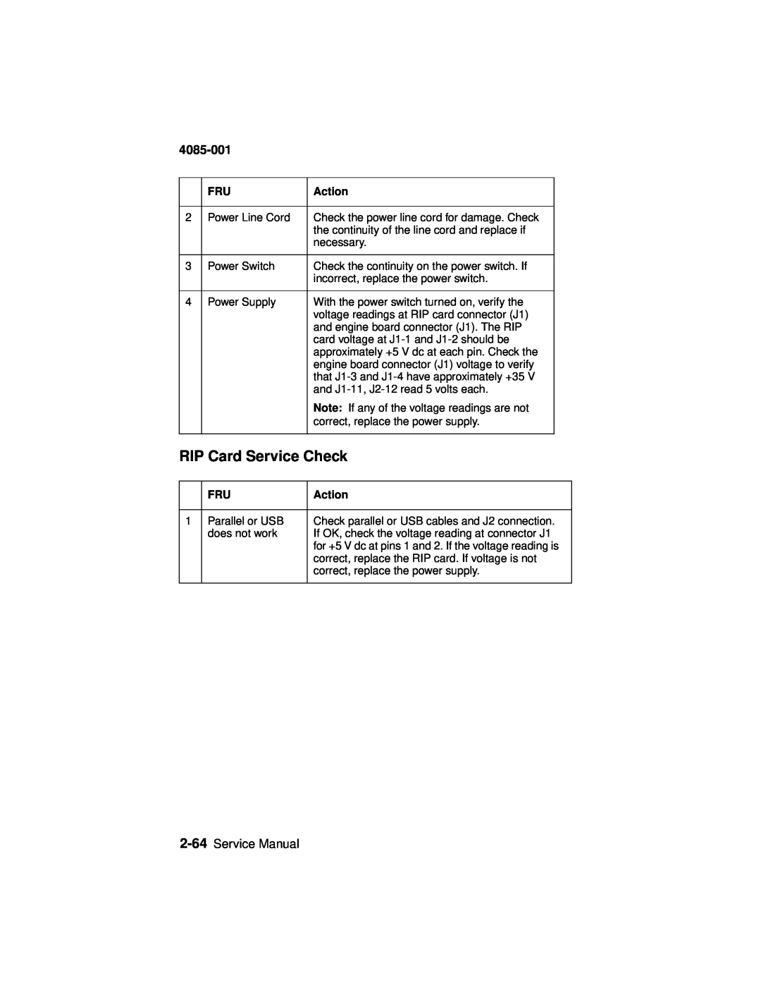 Lexmark J110, Printer manual RIP Card Service Check, 4085-001, Service Manual 