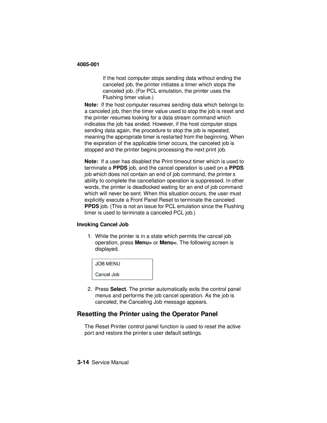 Lexmark J110 manual Resetting the Printer using the Operator Panel, Invoking Cancel Job 