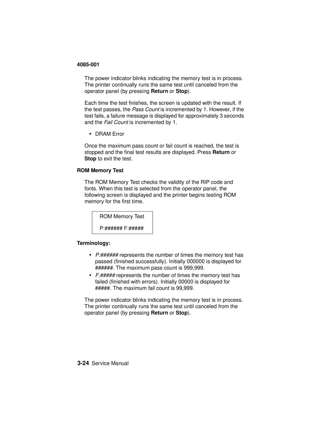 Lexmark J110, Printer manual 4085-001, ROM Memory Test 