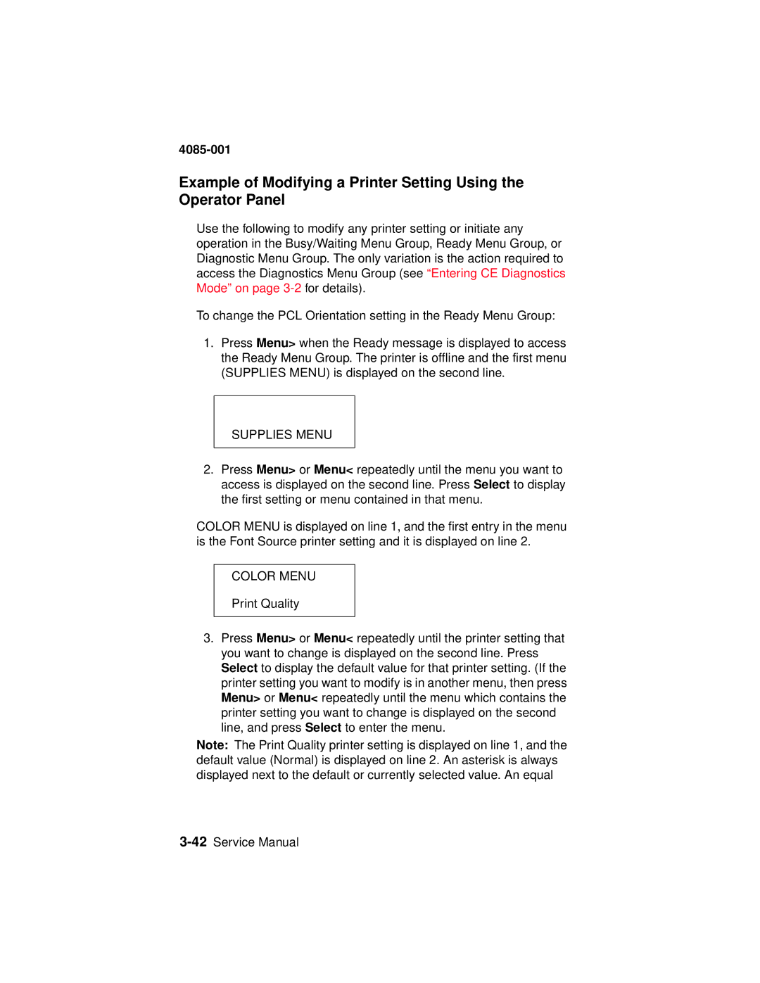 Lexmark J110, Printer manual Color Menu 