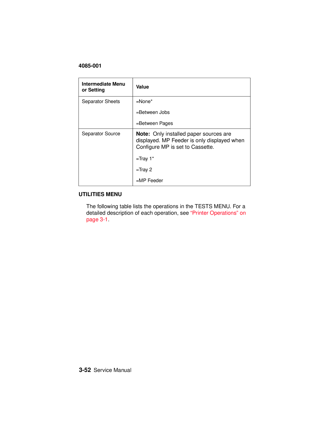 Lexmark J110, Printer manual Utilities Menu 