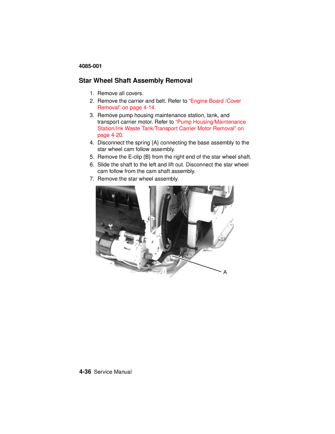 Lexmark J110, Printer manual Star Wheel Shaft Assembly Removal 