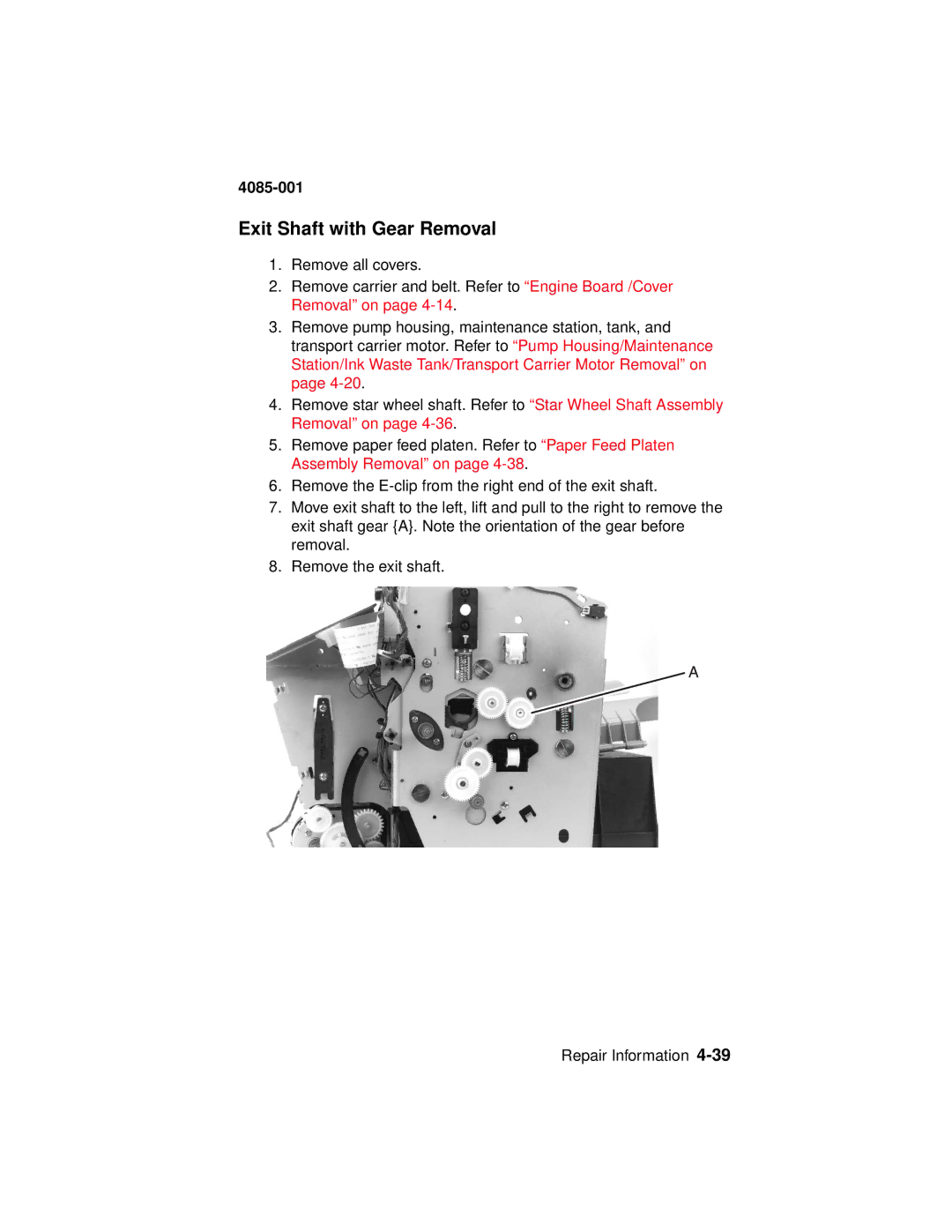 Lexmark Printer, J110 manual Exit Shaft with Gear Removal 