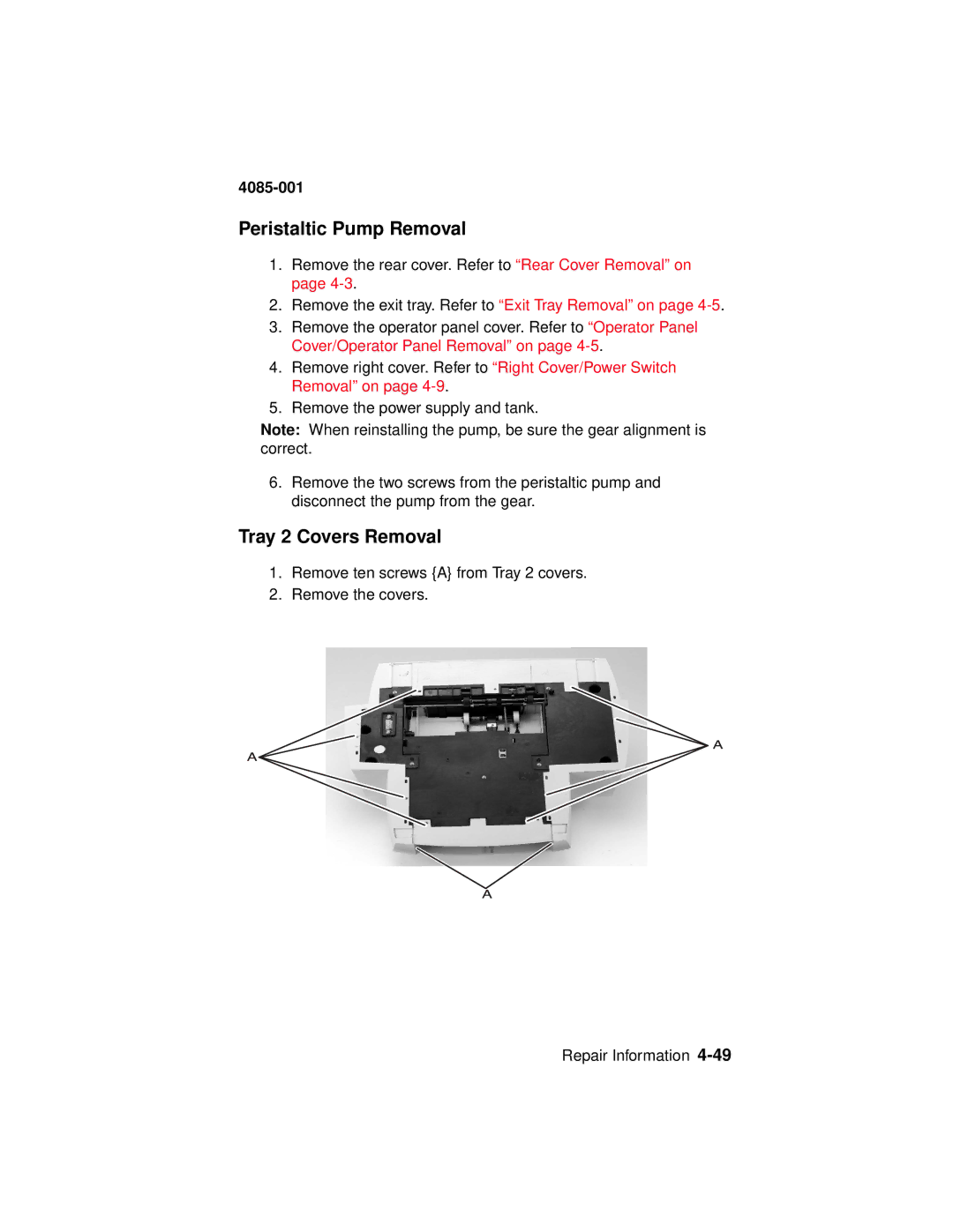 Lexmark Printer, J110 manual Peristaltic Pump Removal, Tray 2 Covers Removal 