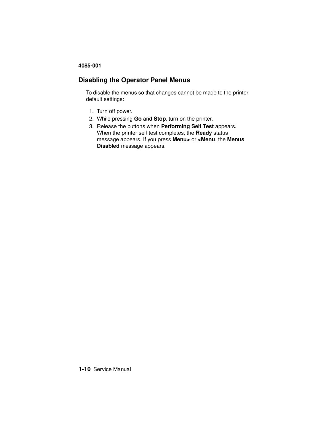 Lexmark J110, Printer manual Disabling the Operator Panel Menus 