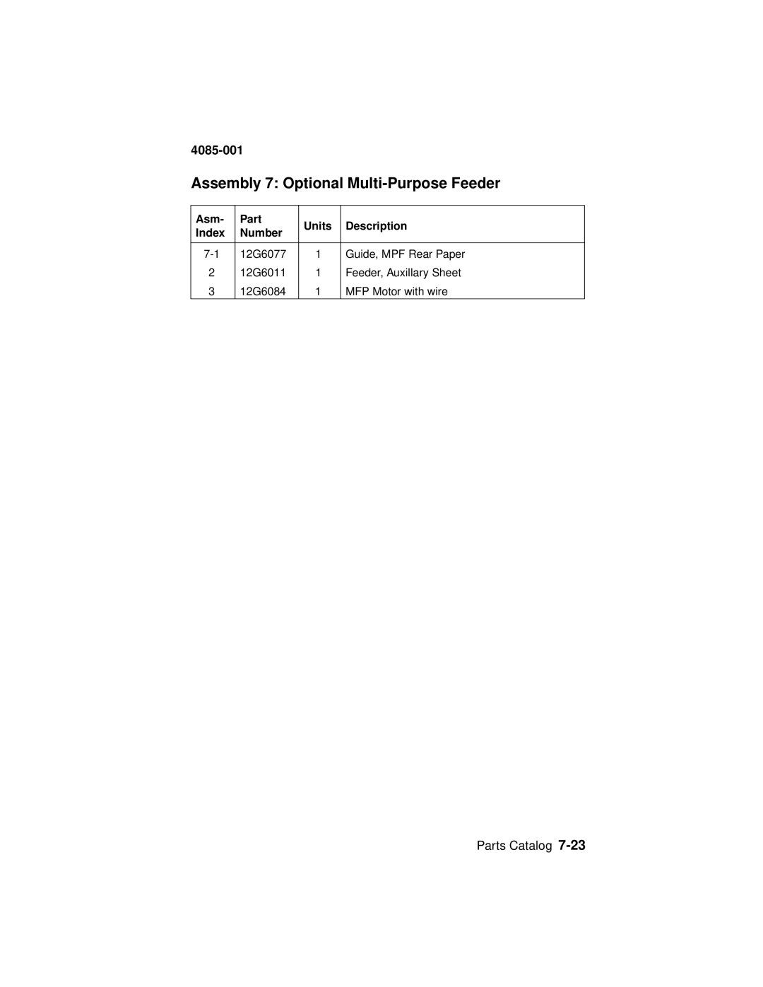 Lexmark Printer, J110 manual Assembly 7 Optional Multi-Purpose Feeder 