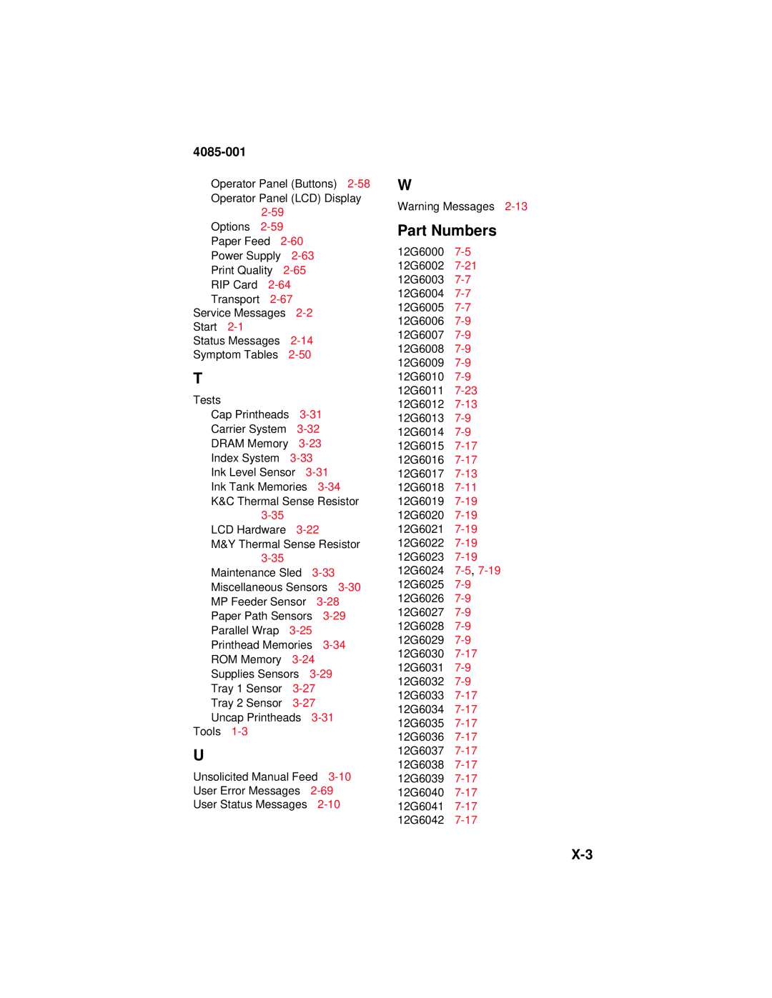 Lexmark Printer, J110 manual Part Numbers 