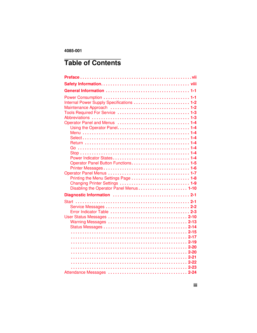 Lexmark Printer, J110 manual Table of Contents 