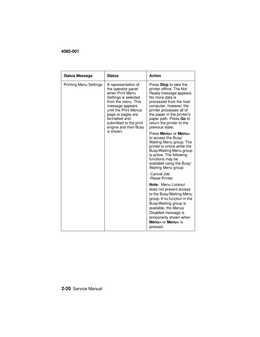 Lexmark J110, Printer manual 4085-001 