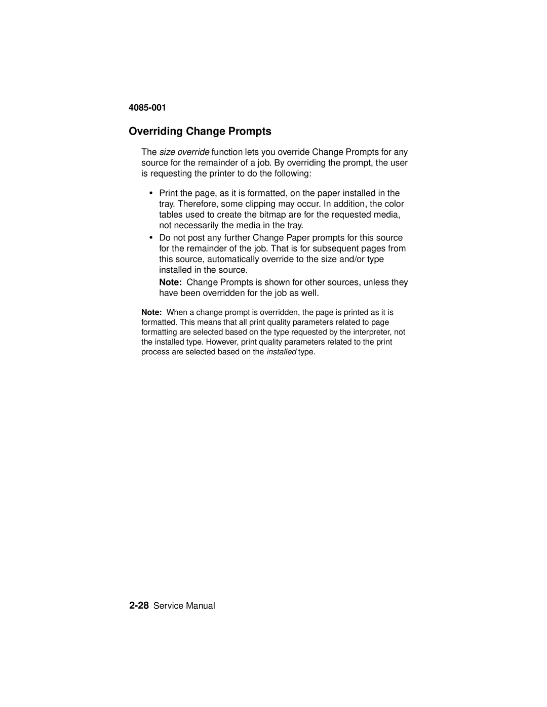 Lexmark J110, Printer manual Overriding Change Prompts 