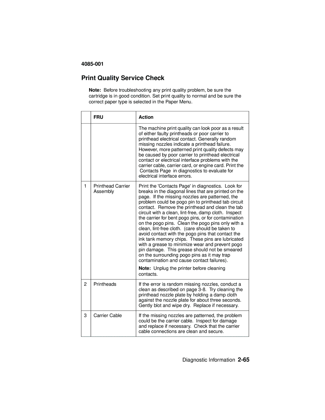 Lexmark Printer, J110 manual Print Quality Service Check 