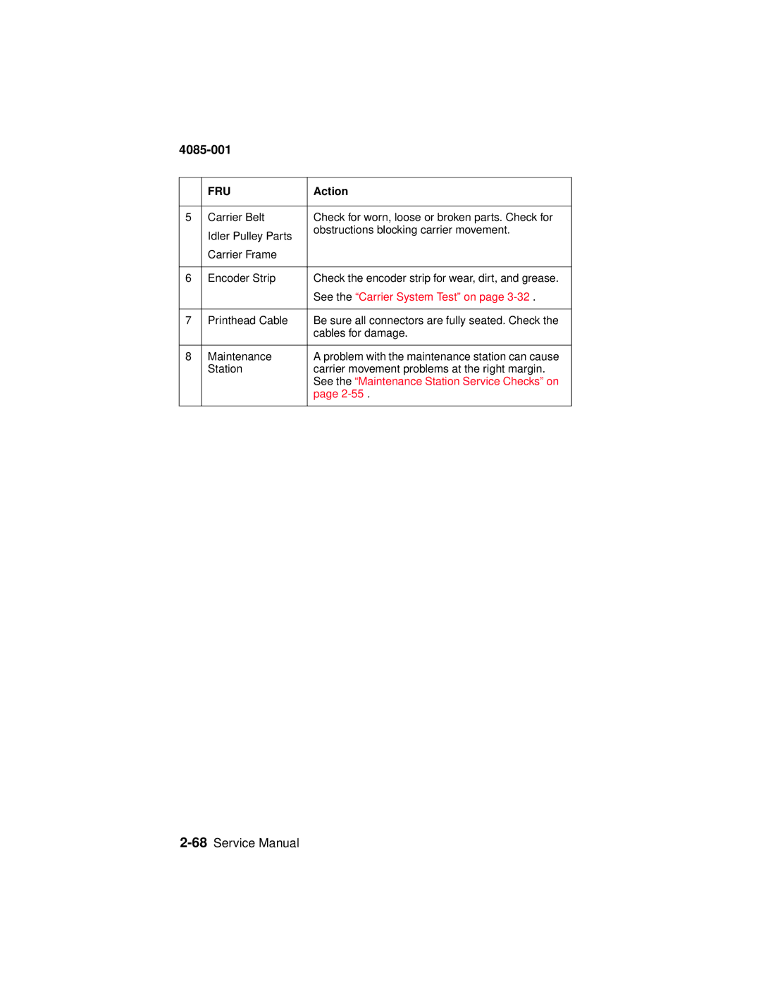 Lexmark J110, Printer manual See the Carrier System Test on, See the Maintenance Station Service Checks on 