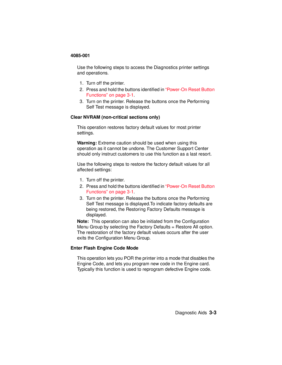 Lexmark Printer, J110 manual Clear Nvram non-critical sections only, Enter Flash Engine Code Mode 