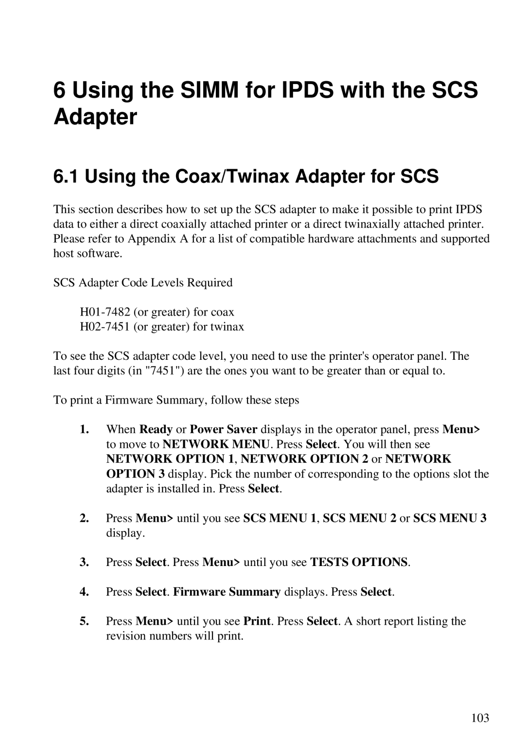 Lexmark Se 3455, K 1220 manual Using the Coax/Twinax Adapter for SCS, Press Select. Firmware Summary displays. Press Select 