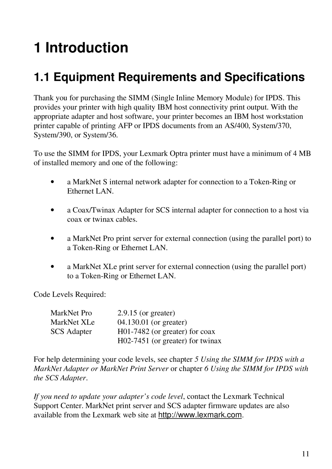 Lexmark Se 3455, K 1220 manual Introduction, Equipment Requirements and Specifications 