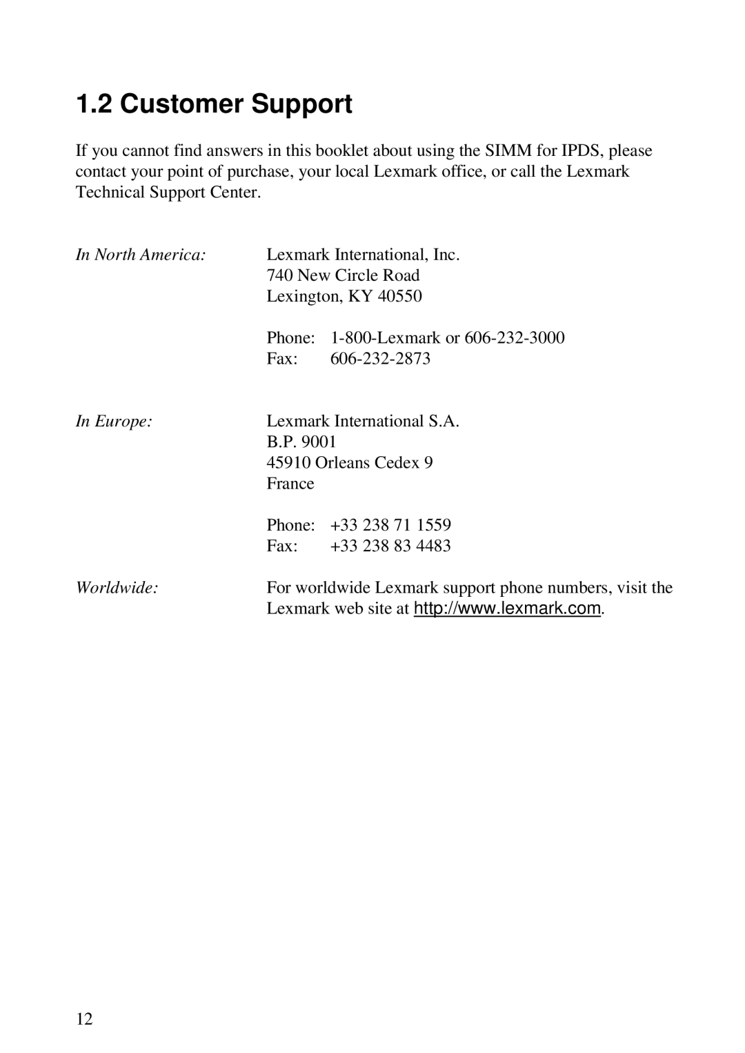 Lexmark K 1220, Se 3455 manual Customer Support 