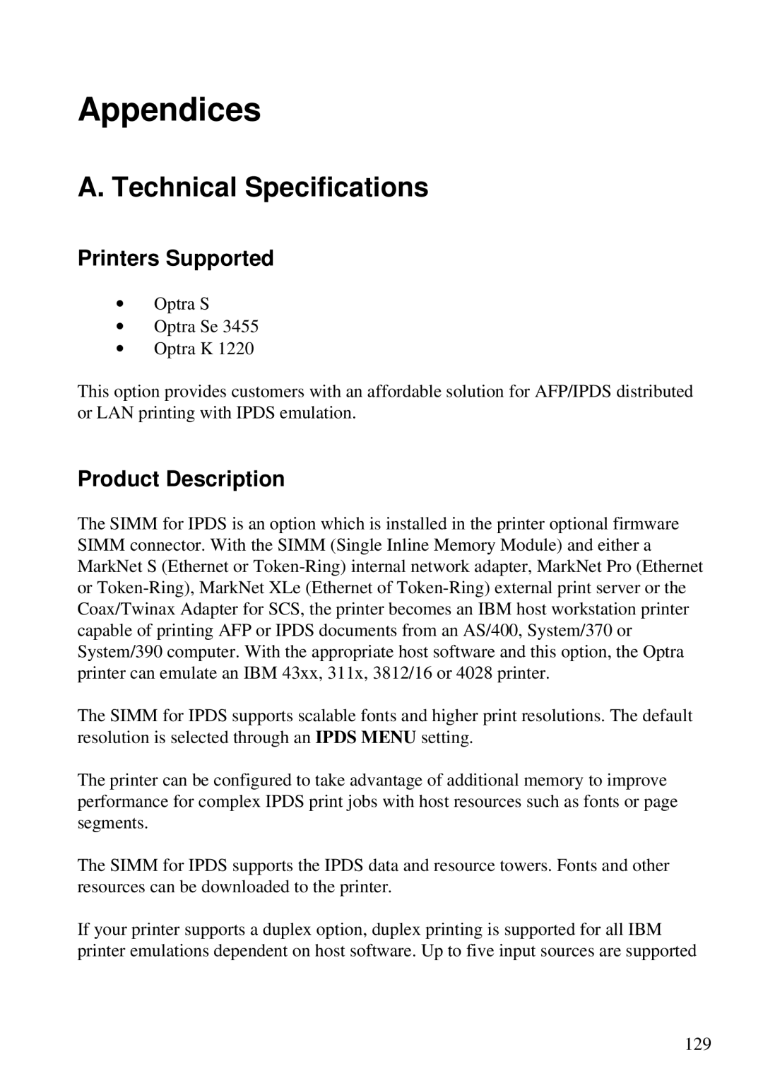 Lexmark Se 3455, K 1220 manual Technical Specifications, Printers Supported, Product Description 