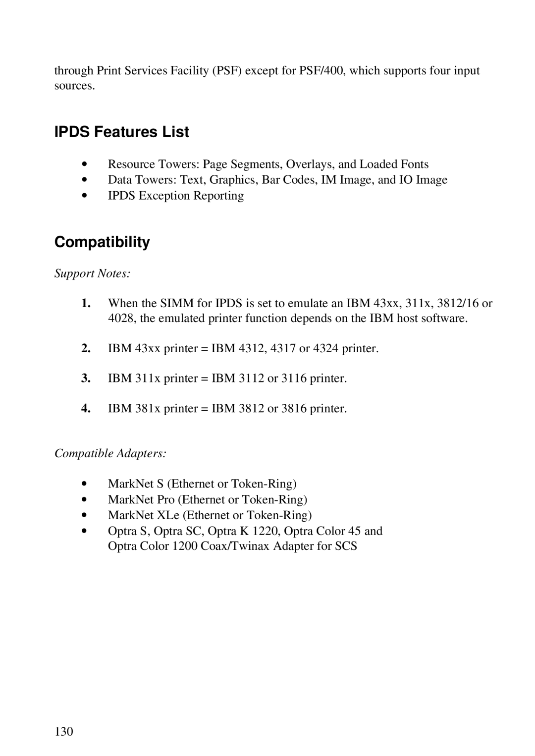 Lexmark K 1220, Se 3455 manual Ipds Features List, Compatibility 