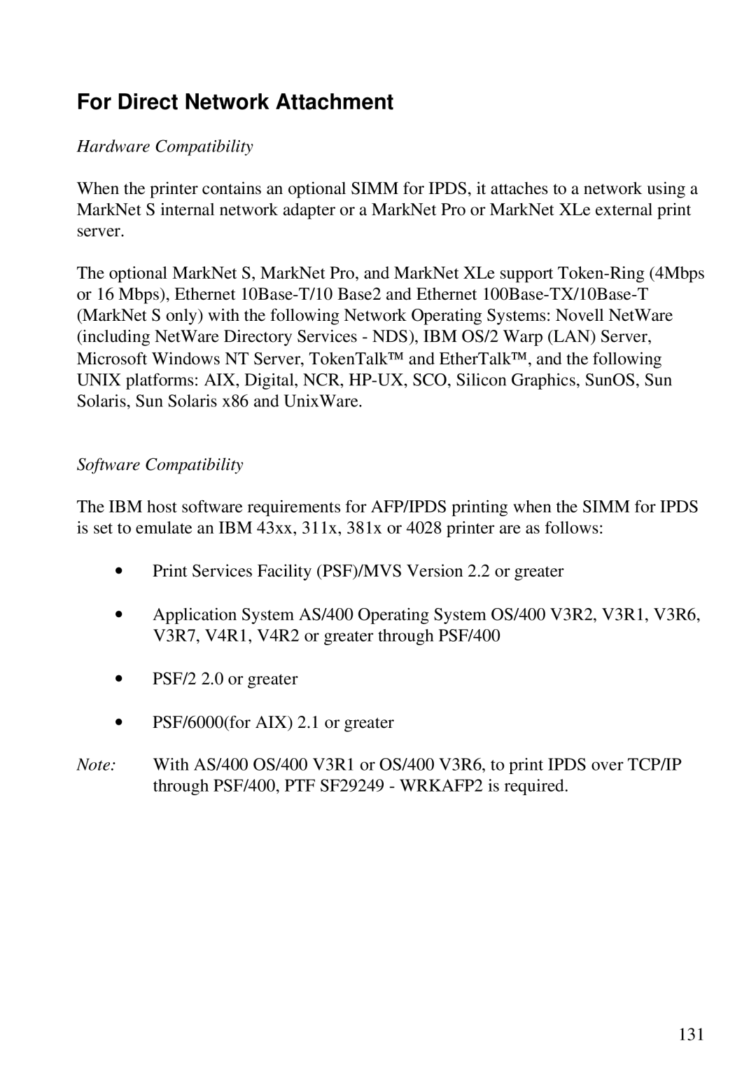 Lexmark Se 3455, K 1220 manual For Direct Network Attachment, Hardware Compatibility 