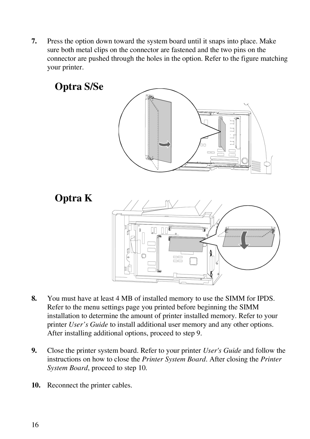 Lexmark K 1220, Se 3455 manual Optra S/Se Optra K 