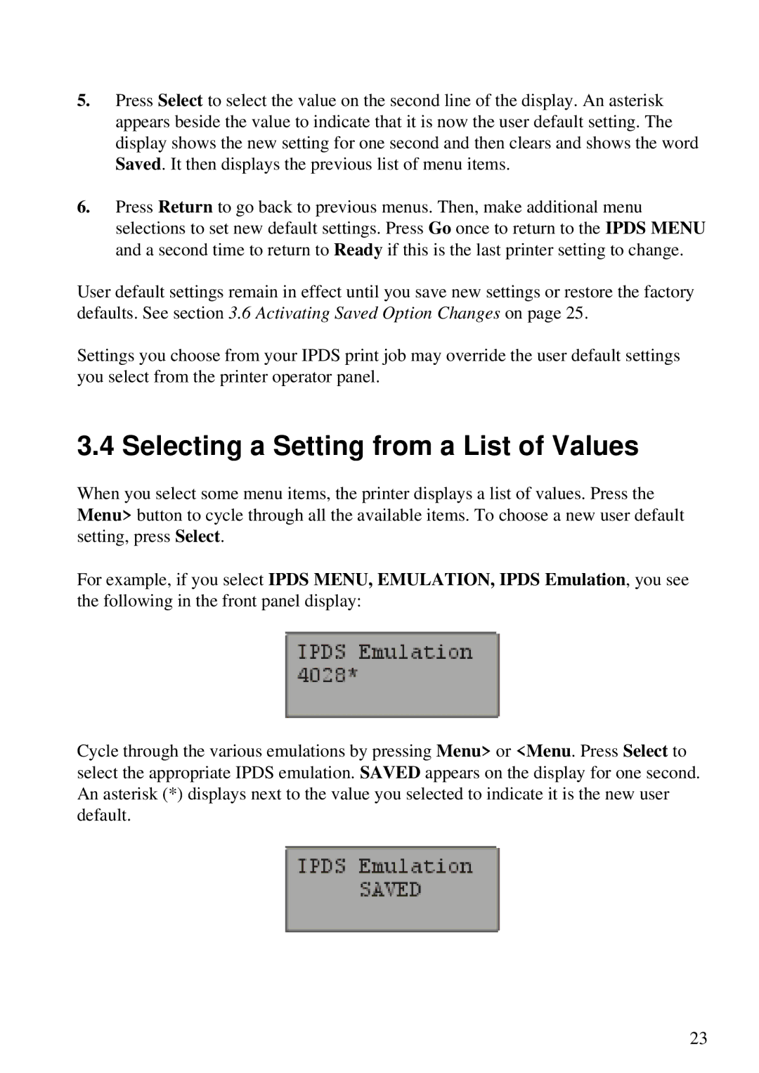 Lexmark Se 3455, K 1220 manual Selecting a Setting from a List of Values 