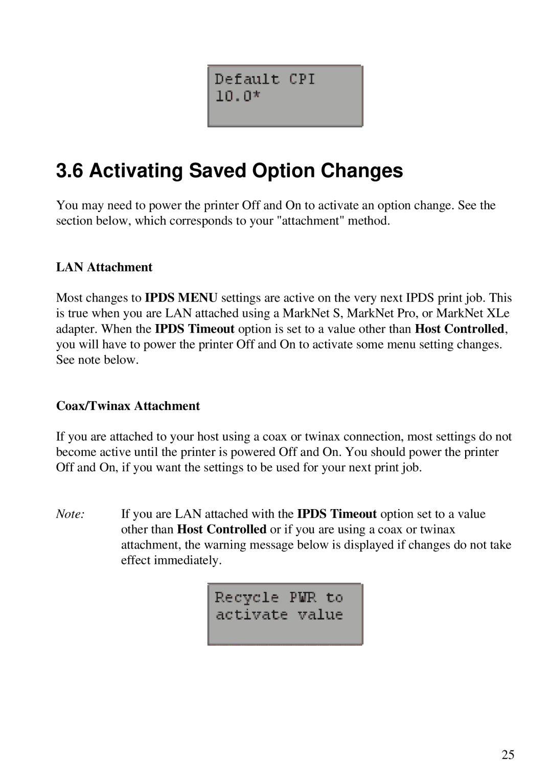 Lexmark Se 3455, K 1220 manual Activating Saved Option Changes, LAN Attachment, Coax/Twinax Attachment 