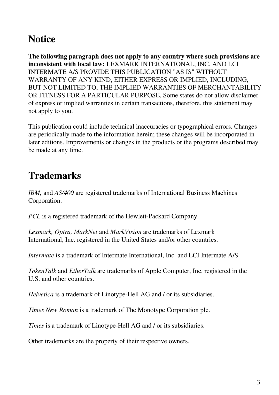 Lexmark Se 3455, K 1220 manual Trademarks 