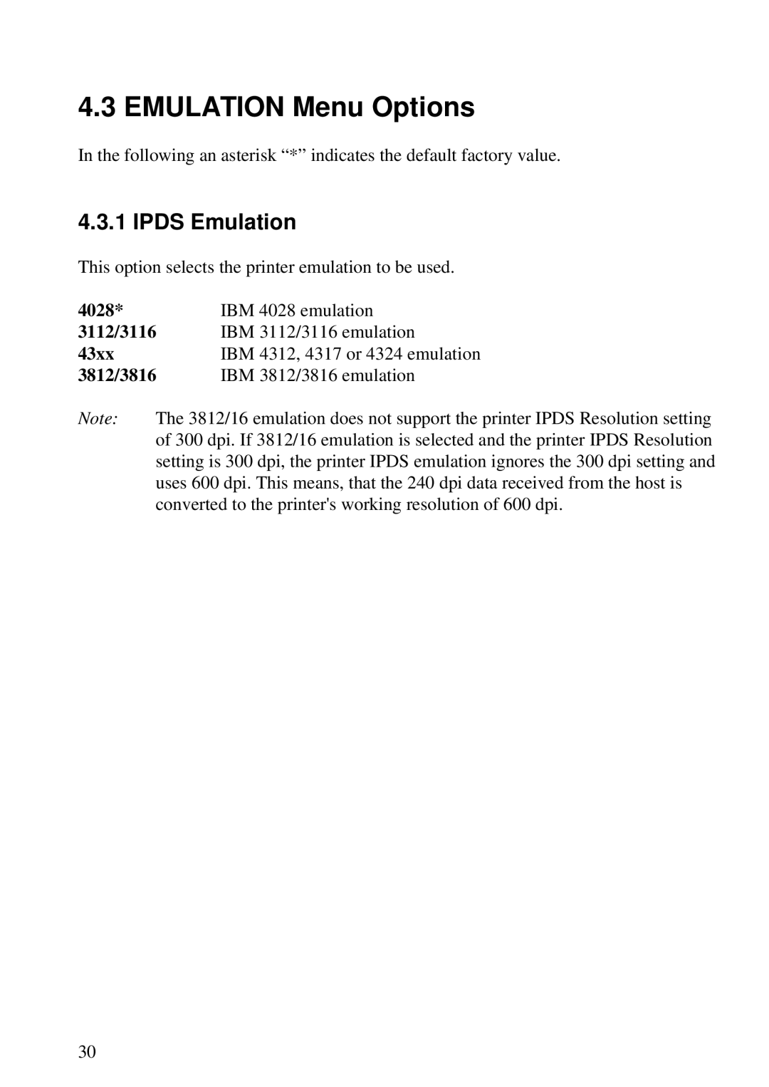Lexmark K 1220, Se 3455 manual Emulation Menu Options, Ipds Emulation 