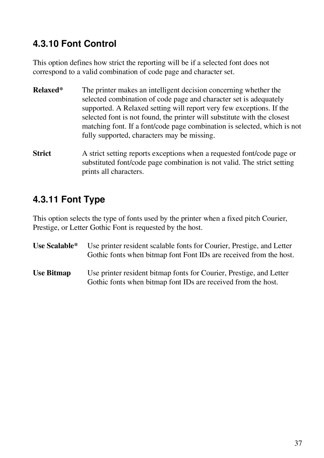 Lexmark Se 3455, K 1220 manual Font Control, Font Type, Relaxed, Strict 