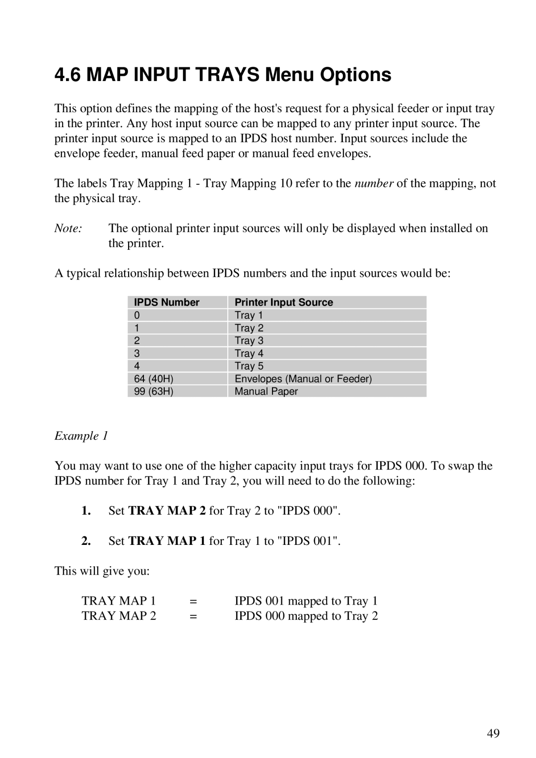 Lexmark Se 3455, K 1220 manual MAP Input Trays Menu Options, Example 