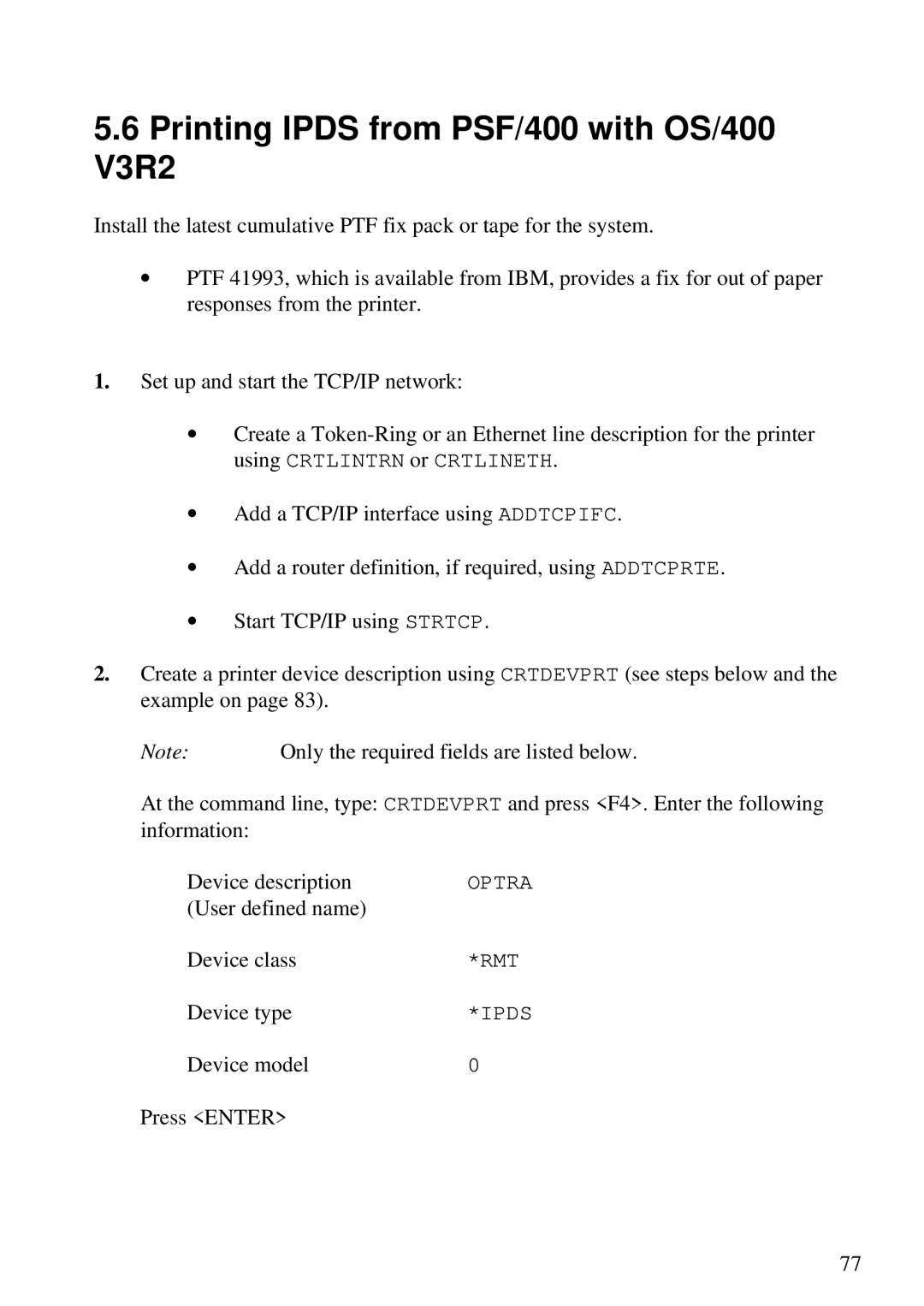 Lexmark Se 3455, K 1220 manual Printing Ipds from PSF/400 with OS/400 V3R2 