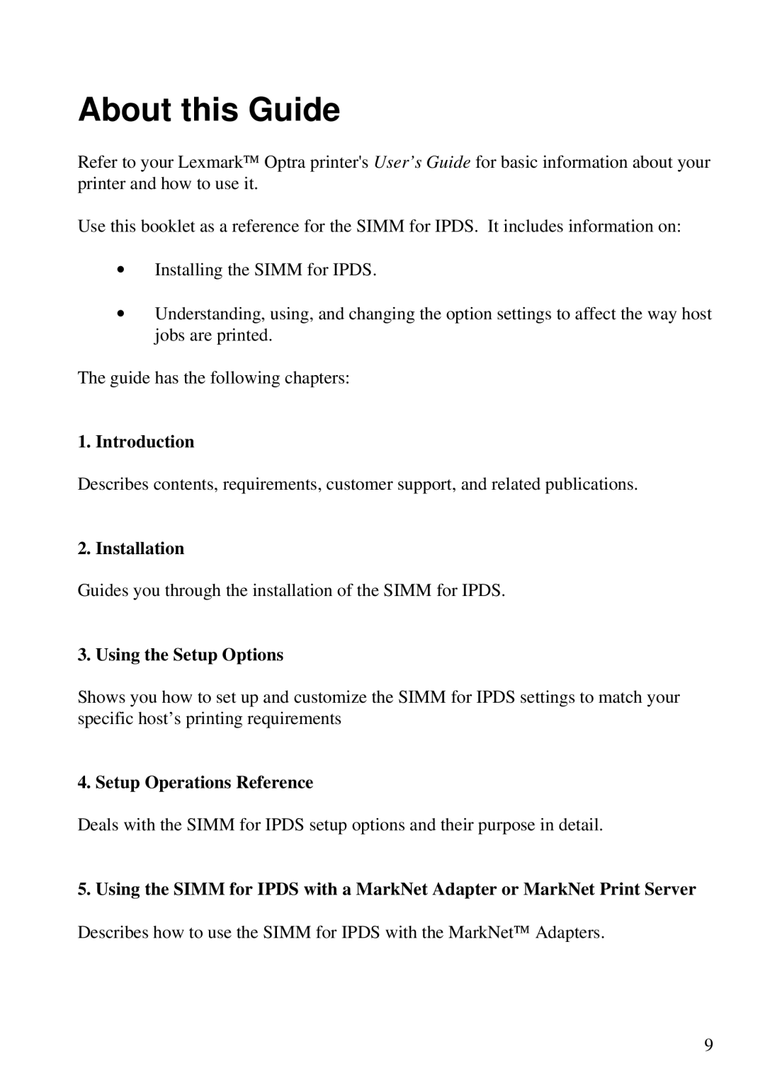 Lexmark Se 3455, K 1220 manual Introduction, Installation, Using the Setup Options, Setup Operations Reference 