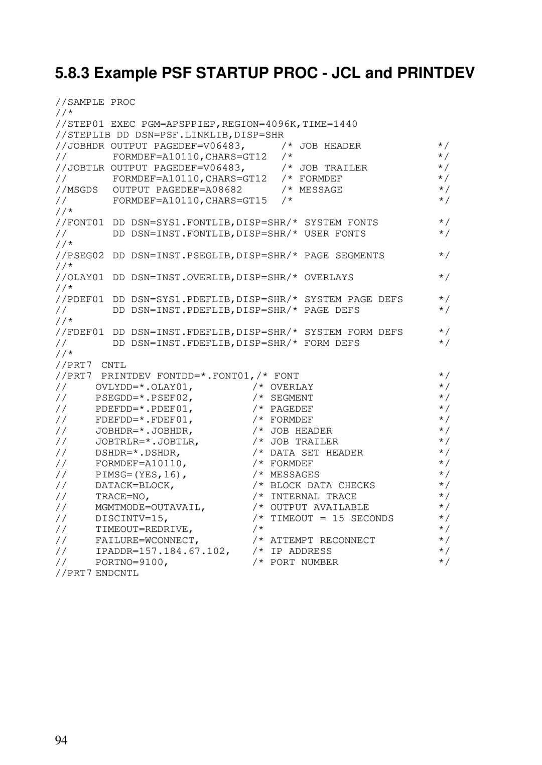 Lexmark K 1220, Se 3455 manual Example PSF Startup Proc JCL and Printdev 