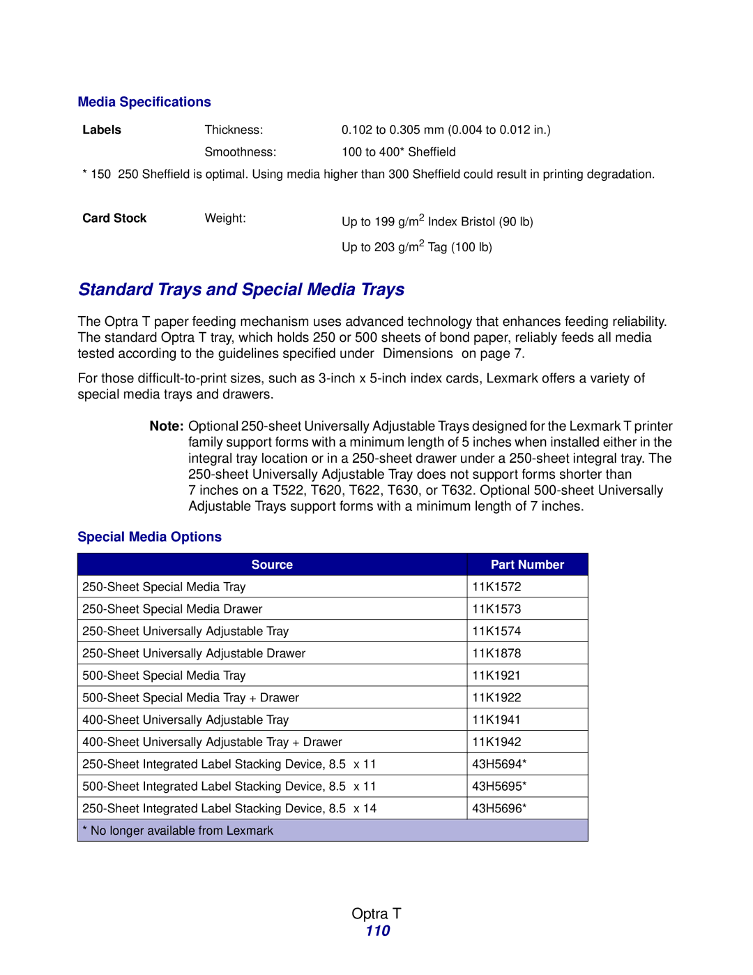 Lexmark Laser Printers manual 110, Media Specifications 